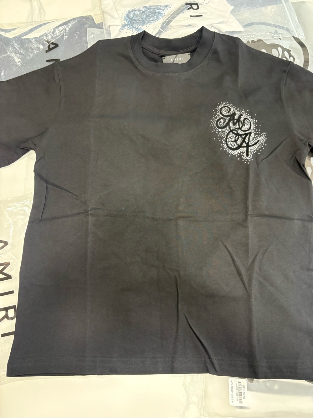 AMIRI Black Short-Sleeve Crewneck with Crystal Logo